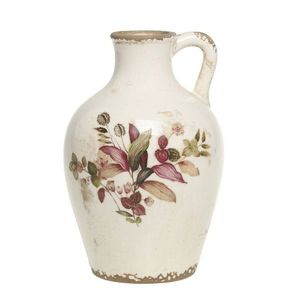 Krémová baňatá váza s ouškem a květy Florac - 14*21 cm 65086119 obraz