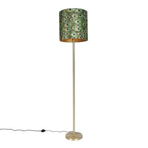 Stojací lampa mosazná s pávím odstínem 40 cm - Simplo obraz
