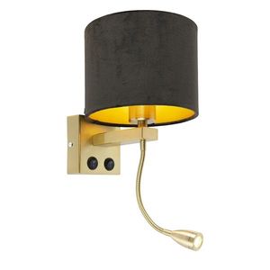 Moderní nástěnná lampa zlatá / mosazná s černým sametovým odstínem - Brescia obraz