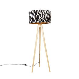 Stojací lampa dřevěná s látkovým stínidlem zebra 50 cm - stativ Classic obraz