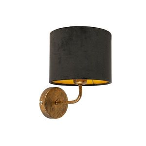 Vintage nástěnná lampa zlatá s odstínem černého sametu - Matt obraz