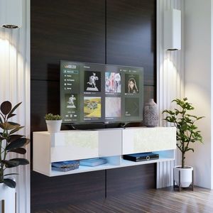 Televizní stolek ANTOFALLA 175, bílý/bílý lesk obraz