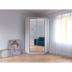 Rohová šatní skříň KELABIT 110 se zrcadlem, bílá obraz