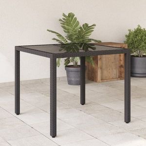 Zahradní stůl se skleněnou deskou černý 90x90x75 cm polyratan obraz