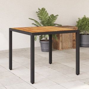 Zahradní stůl s akáciovou deskou černý 90x90x75 cm polyratan obraz