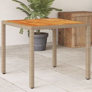 Zahradní stůl béžový 90 x 90 x 75 cm polyratan akáciové dřevo obraz