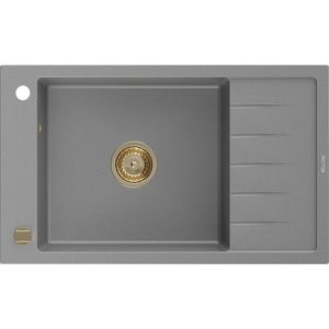 MEXEN/S Elias granitový dřez 1 s odkapávačem 795 x 480 mm, šedá, + zlatý sifon 6511791005-71-G obraz
