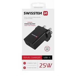 SWISSTEN Adaptér 230 V/25 W 1x USB-C, černý obraz