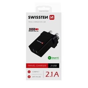 SWISSTEN Adaptér 230 V/2, 1 A 10, 5 W 2x USB, černá obraz