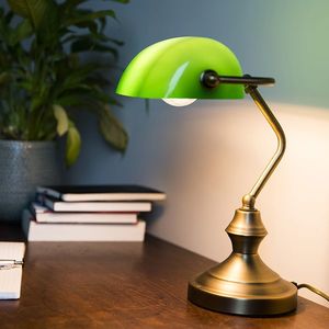 Klasická stolní lampa/notářka bronzová se zeleným sklem - Banker obraz