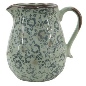 Zelený dekorační džbán s modrými květy Minty - 16*13*15 cm 6CE1390M obraz