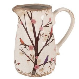 Béžový keramický džbán s květy a ptáčky Birdie M - 16*12*18 cm 6CE1643M obraz