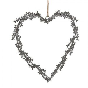 Šedý kovový ozdobný závěs srdce s květy - 20*1*20 cm 6Y5562 obraz