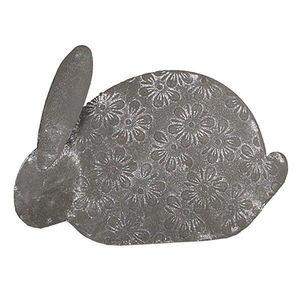 Šedá antik plechová figurka králík s květy - 16*4*11 cm 6Y5561 obraz