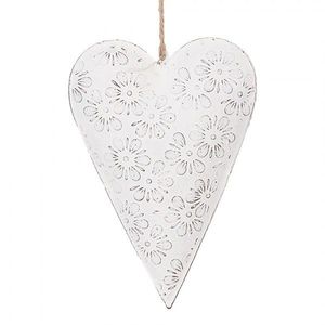 Bílé antik plechové ozdobné závěsné srdce s květy M - 15*2*10 cm 6Y5566M obraz