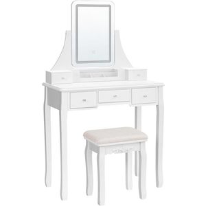 SONGMICS Toaletní stolek s LED osvětlením a taburetem Vasagle Avitas bílý obraz