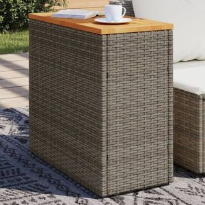 Zahradní stolek s dřevěnou deskou šedý 58x27, 5x55 cm polyratan obraz