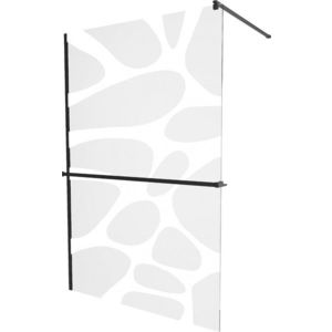 MEXEN/S KIOTO Sprchová zástěna WALK-IN s poličkou a držákem ručníků 100 x 200, transparent/bílý dekor 8 mm, černá 800-100-121-70-97 obraz