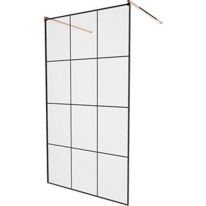 MEXEN/S KIOTO samostatně stojící sprchová zástěna 120 x 200, transparent/černá vzor 8 mm, růžové zlato 800-120-002-60-77 obraz