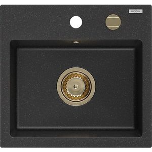 MEXEN/S Milo granitový dřez 1 435 x 410 mm, černá/stříbrný metalik, + zlatý sifon 6505441000-73-G obraz
