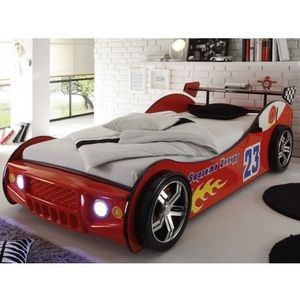 Dětská závodní postel Energy 90x200 cm, červené auto s osvětlením obraz