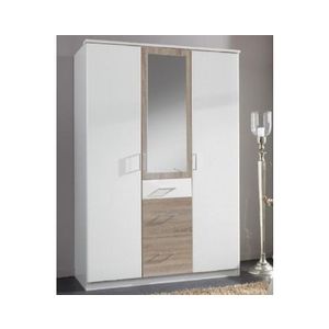 Šatní skříň se zrcadlem Click, 135 cm, bílá/dub sonoma obraz
