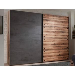 Šatní skříň s posuvnými dveřmi Dover, 270 cm, srubová prkna/tmavý beton obraz