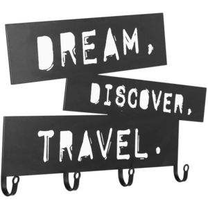 Nástěnný věšák se čtyřmi háčky, Dream, Discover, Travel obraz