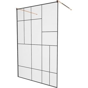 MEXEN/S KIOTO samostatně stojící sprchová zástěna 120 x 200, transparent/černá vzor 8 mm, růžové zlato 800-120-002-60-78 obraz