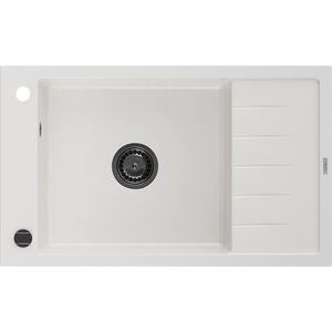 MEXEN/S Elias granitový dřez 1 s odkapávačem 795 x 480 mm, bílá, + černý sifon 6511791005-20-B obraz