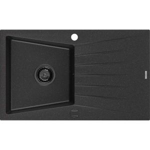 MEXEN/S Cesar granitový dřez 1 s odkapávačem 775 x 470 mm, černá/stříbrný metalik, + černý sifon 6514771010-73-B obraz