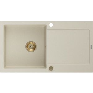 MEXEN/S Leo granitový dřez 1 s odkapávačem 900x500 mm, béžová, + zlatý sifon 6501901010-69-G obraz