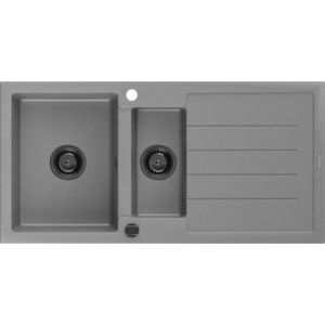 MEXEN/S Andres granitový dřez s odkapávačem 1000 x 500 mm, šedá, černý sifon 6515101510-71-B obraz