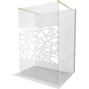 MEXEN/S Kioto samostatně stojící sprchová zástěna 110 x 200, bílý vzor 8 mm, zlatá kartáčovaná 800-110-002-55-85 obraz