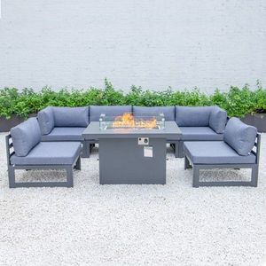 Houseland Modulová sada zahradního nábytku Memorys s ohništěm šedá/modrá obraz