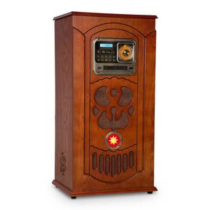 Auna Musicbox, jukebox, gramofon, CD přehrávač, BT, USB, SD, FM tuner, dřevo obraz