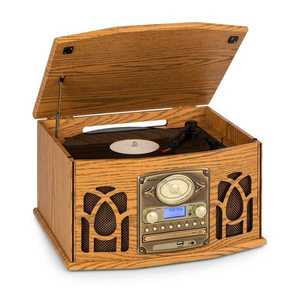 Auna NR-620, DAB, stereo systém, dřevo, gramofon, DAB +, přehrávač CD, hnědý obraz