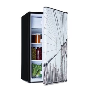 Klarstein CoolArt 79 l, kombinovaná lednice s mrazákem, EEK E, mrazicí prostor 9 l, designové dveře obraz
