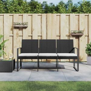 3místná zahradní lavice s poduškami černá PP ratan obraz