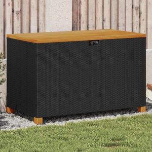 Zahradní úložný box černý 110x55x63 cm polyratan akáciové dřevo obraz