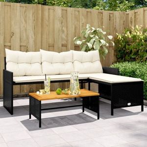 Zahradní pohovka ve tvaru L stolek a podušky černá polyratan obraz