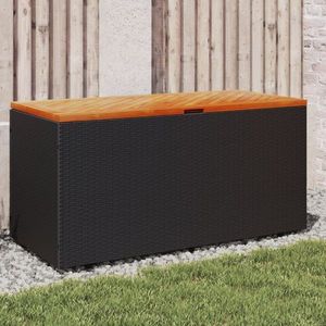 Zahradní úložný box černý 110x50x54 cm polyratan akáciové dřevo obraz