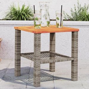 Zahradní stolek šedý 40 x 40 x 42 cm polyratan akáciové dřevo obraz