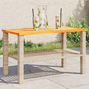 Zahradní stolek béžový 70 x 38 x 42 cm polyratan akáciové dřevo obraz