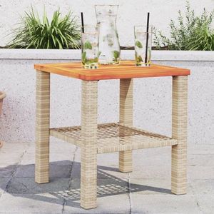 Zahradní stolek béžový 40 x 40 x 42 cm polyratan akáciové dřevo obraz