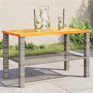 Zahradní stolek šedý 70 x 38 x 42 cm polyratan akáciové dřevo obraz