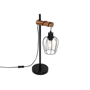 Venkovská stolní lampa černá se dřevem - Stronk obraz