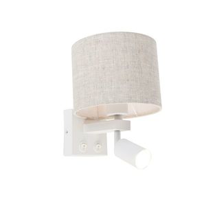 Nástěnná lampa bílá s lampičkou na čtení a stínidlem 18 cm světle šedá - Brescia obraz