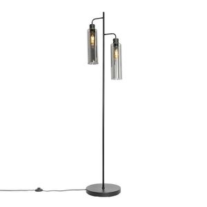 Moderní stojací lampa černá s kouřovým sklem 2 světla - Stavelot obraz