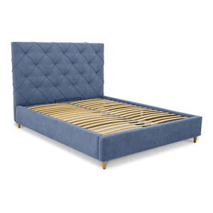 Modrá čalouněná dvoulůžková postel s úložným prostorem a roštem 140x190 cm Bee – Scandic obraz